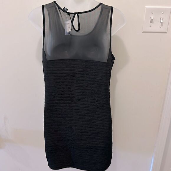 Forever 21 Mini Shirt Length Black Sheer Top Dress Large L NWT - Picture 2 of 5